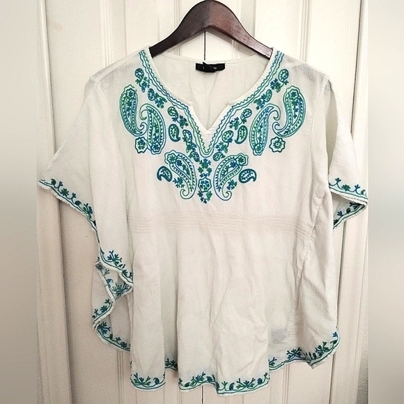 Embroidered Boho Peasant Blouse /Beach Cover Up Dolman Sleeve - Picture 3 of 10